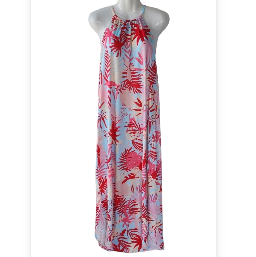 Tropical Maxi Sleeveless Dress Colorful Halter style